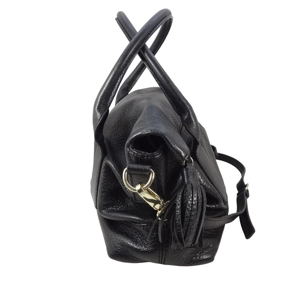 Kate‎ Spade New York Black Pebbled Leather Tassel Satchel Crossbody Bag